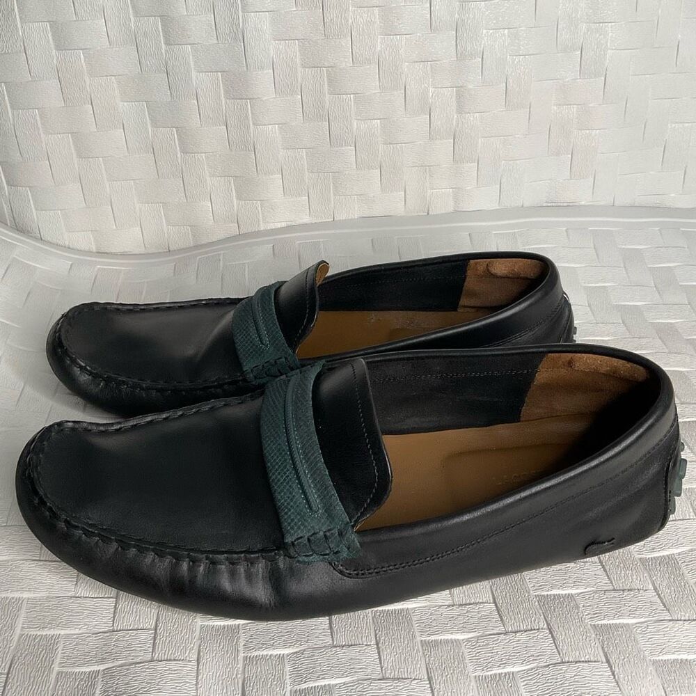 Lacoste Men's 11,5‎ Concours Black Leather Loafers Slip On Moccasins Driving